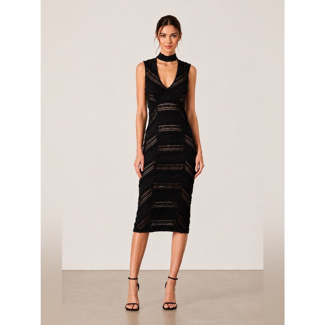 Cinq A Sept Black Kors Lace Choker Cocktail Dress
